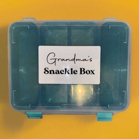Plastic Tote Storage Box Grandma’s Snackle Box EUC Great Gift For Grandma Shares - Picture 2 of 5